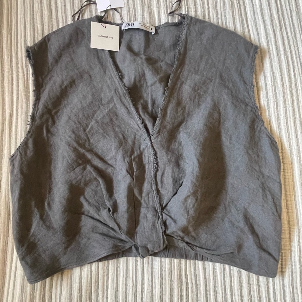 Zara Charcoal linen Sleeveless Tank Top